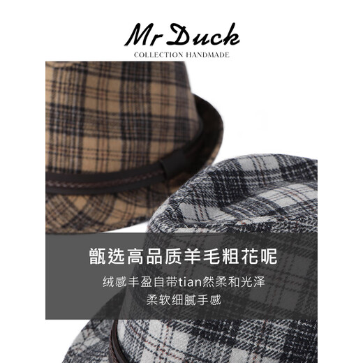 Mr DUCK new plaid wool tweed top hat autumn and winter jazz hat MW362150-Emperor gray plaid (top hat) M (55-58cm)