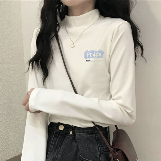Baldauren girls and boys de velvet bottoming shirt junior high school and high school student long-sleeved shirt high collar with velvet thickened warm top de velvet white-294# fuzzy little black cat regular 150 (M) 80-100Jin Jin is equal to 0.5 kg