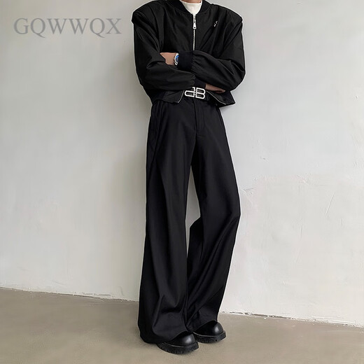 GQWWQXcleanfit Italian Naples trousers men's margiela trousers drape slightly flared wide-leg suit trousers XK1212 black XL