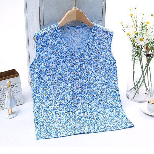 AB Sous-vêtements pour femmes en coton pur pur-pyton Sweat-shirt sans manches d'été mères d'âge moyen et âgées de l'âge moyen T-shirt cardigan en V V-Neck S724 Blue Pink XXL (170/100)
