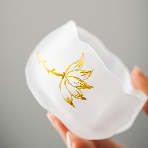 Tangfeng (TANGFENG) Sancai tureen tea set, high-end office reception tea cup, home frosted glass kung fu tea set, lotus frosted cup + lotus frosted coaster
