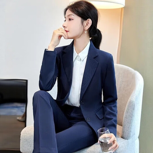 Small suit for women, spring, autumn and winter long-sleeved professional suit, business formal wear, interview, work, teacher sales work clothes, black female, suit jacket + pants + white shirt, 2XL size, about 115-124 Jin Jin is equal to 0.5 kg. Wear
