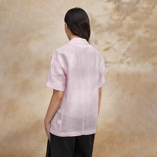 播外套夏季薄款女商场同款柔软亚麻轻盈西装领短外套BDR2XD1355 R10雾粉 S