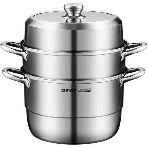 Supor steamer three-layer multi-bottom 304 stainless steel large-capacity basket soup pot double-layer 3-layer large steamer steamer steamer pot universal three-layer multi-bottom steamer 32cm