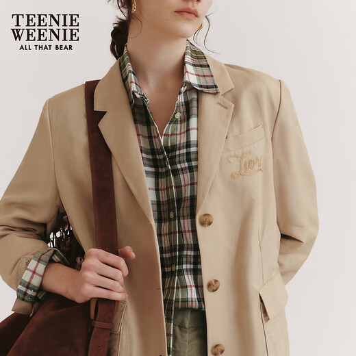 Teenie Weenie Bear Women's Spring Old Money Style French Linen Light Blazer Linen Blended Women's Fashion Khaki M