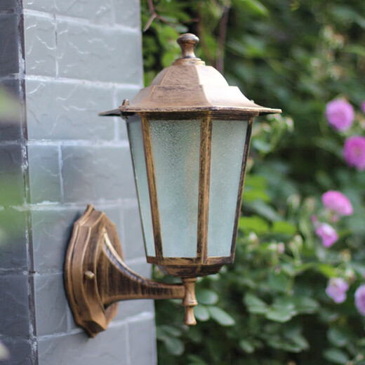 FENGLANQ European Wall Lamp American Staircase Outdoor Light Aisle Balcony Courtyard Waterproof Outdoor Retro Wall Lamp Living Room Small Black Orange Peel Glass +5WLED