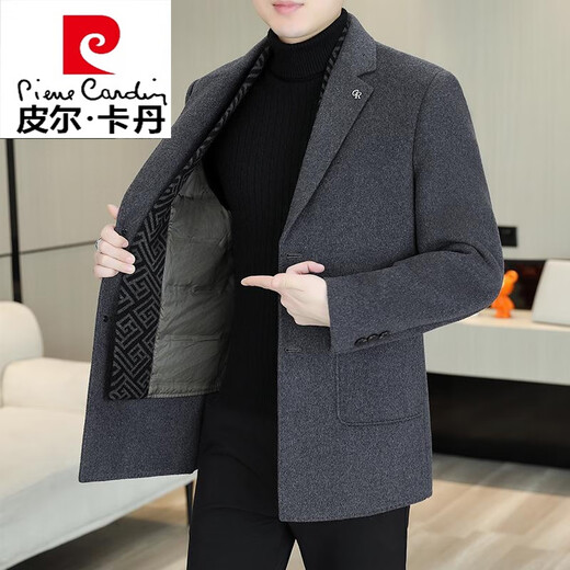 Pierre Cardin double-sided woolen coat men's mid-length woolen windbreaker high-end casual suit collar down gallbladder coat 8669 gray double-sided woolen removable down liner M suitable for 95-115Jin Jin equals 0.5 kg