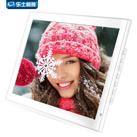 LSLY 19-inch full-view digital photo frame, electronic photo album, high-definition display, 1080P video, remote control commercial display, 22-inch white tempered glass mirror, free 32GU disk + wall-mounted plate
