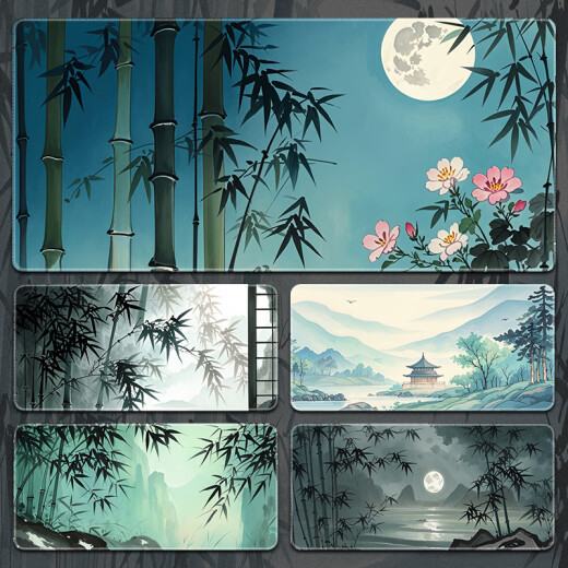 三色猫鼠标垫大号国风山水电竞游戏古风键盘垫定制电脑办公桌桌 12034翠竹远山 100厘米x50厘米x5毫米