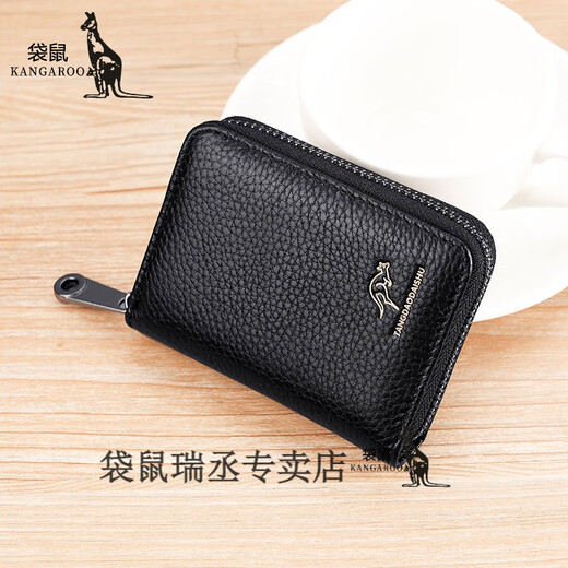 Kangaroo card holder genuine leather men's anti-degaussing document bag women's card holder driver's license holder anti-theft bank card holder cowhide black embossed label (14 card slots) jd