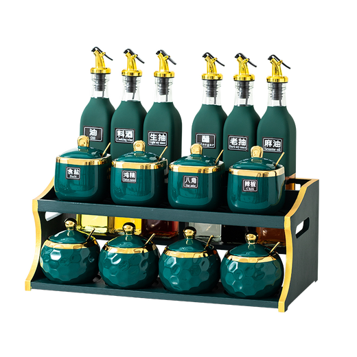 Ruishun light luxury seasoning box seasoning jar set seasoning bottle kitchen soy sauce bottle combination household salt seasoning jar storage rack new 15-piece set (full square jar)