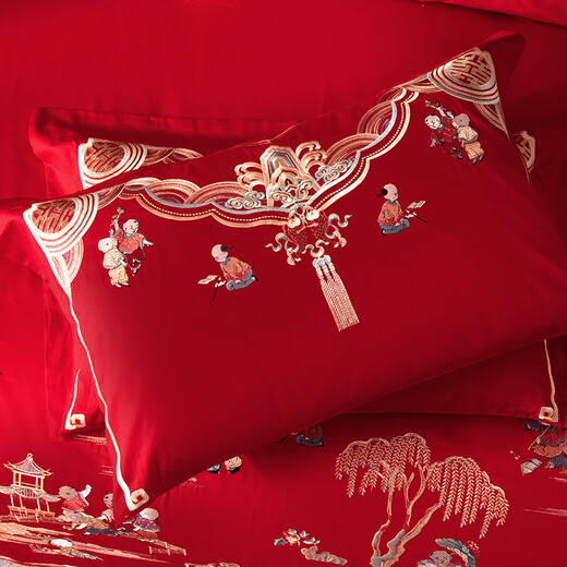 NOAHER Home Textiles Four-piece wedding bedding set 100-count long-staple cotton heavily embroidered wedding multi-piece set Newlyweds festive bedding pure cotton set Sheet style four-piece set 2.0m (6.6 feet) bed (220 240 quilt sets) NOAHER Home Textiles Four-piece wedding bedding set 100-count long-staple cotton heavily embroidered wedding multi-piece set Newlyweds festive bedding pure cotton set Sheet style four-piece set 2.0m (6.6 feet) bed (220 240 quilt sets)