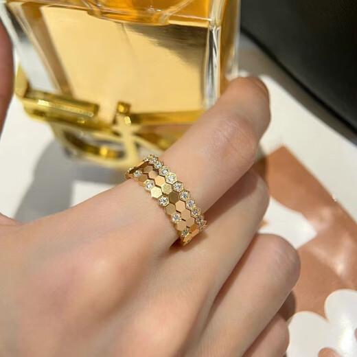 DL 1998 Fat Donglai same style 18k gold ring 18k rose gold honeycomb ring for women with platinum rows of diamonds for couples to wear together. Full of diamonds in white gold. US size 5. Gold store counter No. 10-11