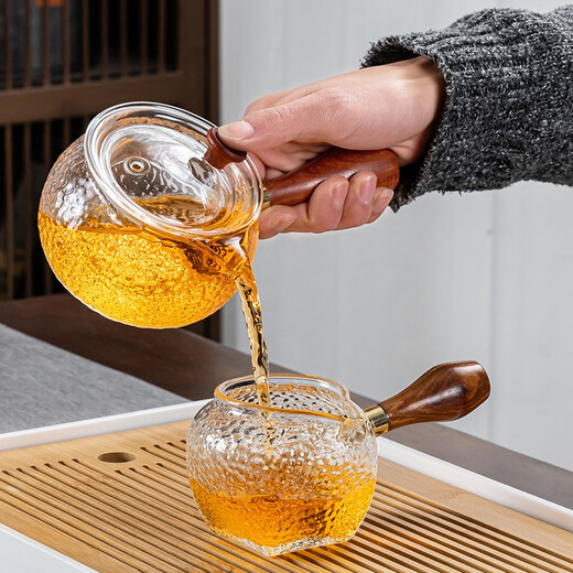 Glass tea set small set household tea making set living room kung fu tea cup side handle teapot simple office tea set 10-head hammer pattern side handle pot + hammer pattern reasonable + filter + 6 tall bowls and cups