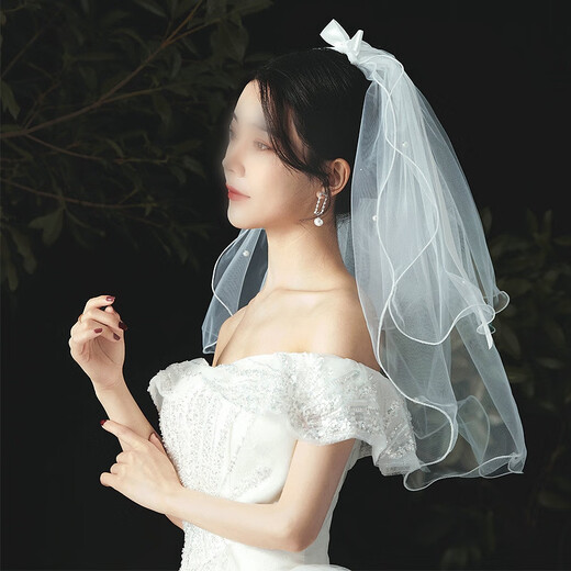 Dai Yan Proposal and Certification Veil Bridal Bow Veil Fairy Photoshoot Photography Hairpin Proposal Props Bow Beaded Double Layer Veil Hairpin Style