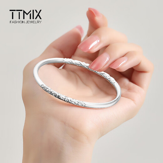 TTMIX glossy gold hoop platinum bracelet closed pt950 women's platinum bracelet curly grass pattern platinum bracelet for girlfriend pt950 60mm 24.65g thick 3.0mm
