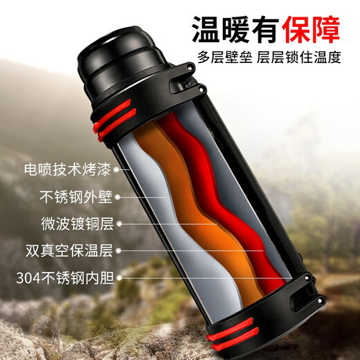 Fuguang Shixi Insulation Kettle Outdoor Large Capacity Kettle Men's Car Travel Kettle Stainless Steel Sports Kettle 3L Black Upgraded Model