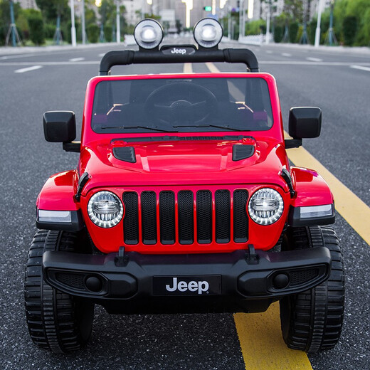 Xingchenhao Jeep children's electric car four-wheel drive baby four-wheel toy can sit on the child's remote control off-road Wrangler red four-wheel drive + remote control + leather seat + soft wheels