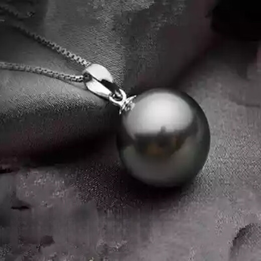 Yumei and natural seawater pearl powder pendant, Tahitian black pearl necklace, perfectly round, 925 silver chain for mother, black, pure black, 9-10mm