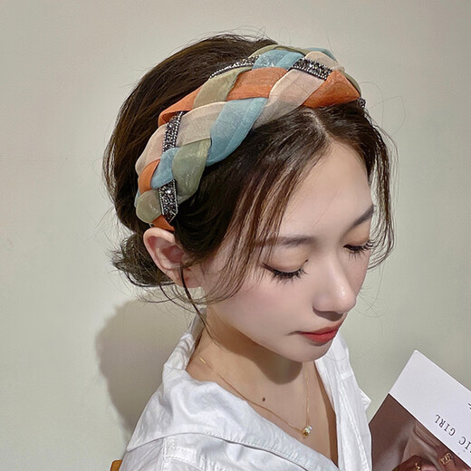 Xiangwan headband, retro blue and orange headband, high skull headband, feminine hairpin, high-end, versatile hairband, outer hair accessory
