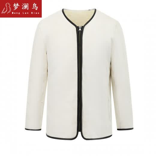 梦澜鸟皮毛一体羊皮袄子羊的毛羔棉服男皮衣羊剪绒整皮内胆上衣防风外套 乳白色 圆领 L 175/88A