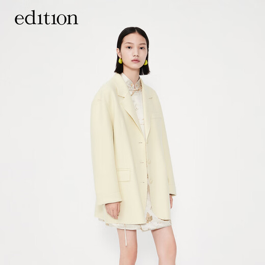 Edition sheared double-sided woolen blazer women's new short woolen coat Merino wool acid green S 160