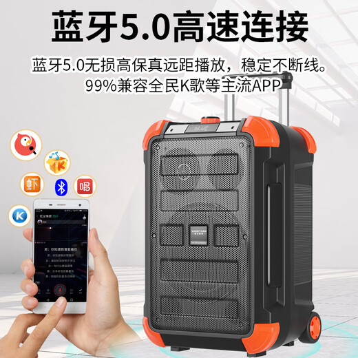 Songchuan International SS6 outdoor mobile trolley karaoke singing performance dancing high-power Bluetooth audio charging square dance stage with wireless microphone jukebox subwoofer upgraded version 15-inch subwoofer + three-way + U-segment FM dual microphone