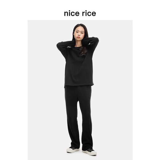 nice rice好饭 轻薄亲肤240G宽松直筒休闲男士针织卫裤NFC12052 黑色（240G） L