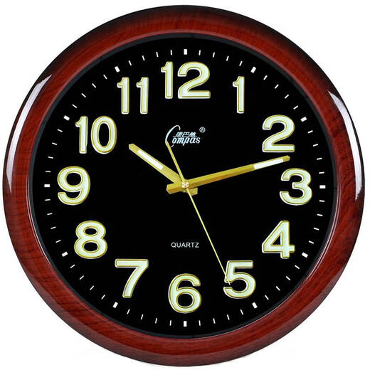Combas clean sound clock quartz clock home ultra-clean sound wall clock living room bedroom wall hanging decorative art clock watch wood grain black luminous model 38 cm diameter 38 cm