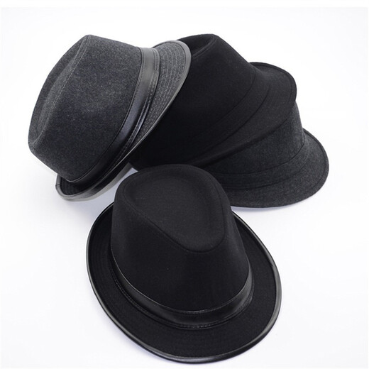 Gardenia hat men's spring and autumn hat men's hat winter woolen warm autumn and winter middle-aged and elderly jazz hat winter old man hat gray leather edge