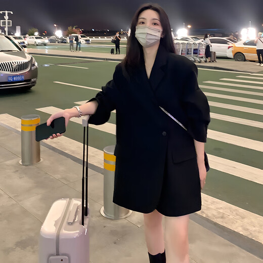 GARNUO black small suit jacket women's two-piece suit 2026 spring and autumn new high-end small loose casual suit black suit XL 131-150Jin Jin equals 0.5 kg