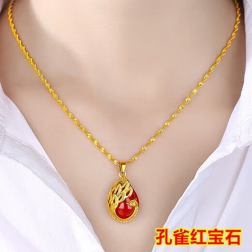 Sui Yu Xian Salt Necklace for Women Phoenix Peacock Gold Pendant Beads Jewelry Gift for Couples Phoenix Ruby + Necklace