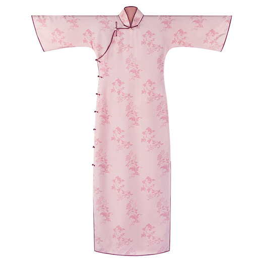 One-City Style Xucheng Feihua丨Retro Republic of China Style One-piece Heavy Silk Inverted Large Sleeve Cheongsam for Women Pink Print S
