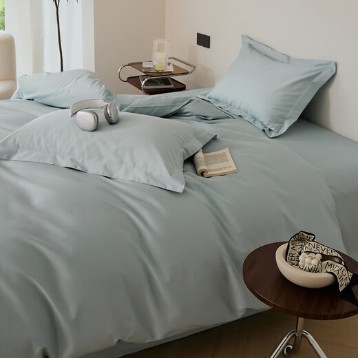 Atour hotel style long-staple cotton color-blocked four-piece set 100 cotton sheets, fitted sheets, quilt covers, home dormitory bedding, baby blue, fitted sheets, 1.5m four-piece set