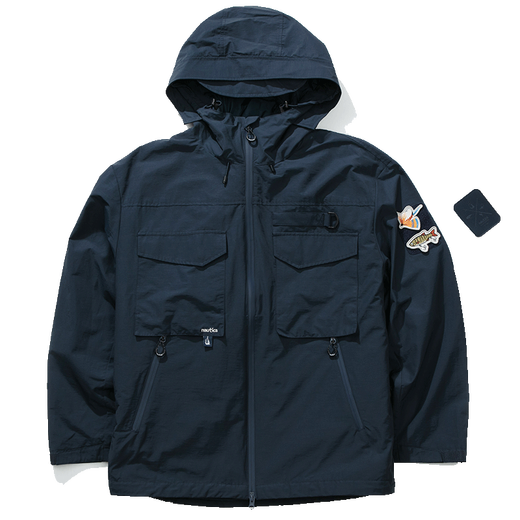 Nautica white sail star's same style white sail CityBoy Lua series anti-light water splash three-in-one hooded thick coat navy blue 41C L