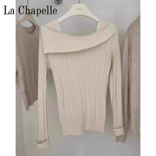 La Chapelle Autumn and Winter Design Niche Style Boat Neck Sweater Chic and Unique Pullover Knitted Sweater Bottoming Top for Women Pure 100 Automatic Heating Gray Pure 100 Automatic Heating XL Recommended 115-125 Jin Jin equals 0.5 kg