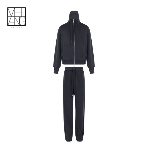 MEIYANG's just-in-time suit, the more time-traveling love vertical striped textured fleece jacket/sweatpants two-piece set, fashionable temperament and versatile suit, dark gray M