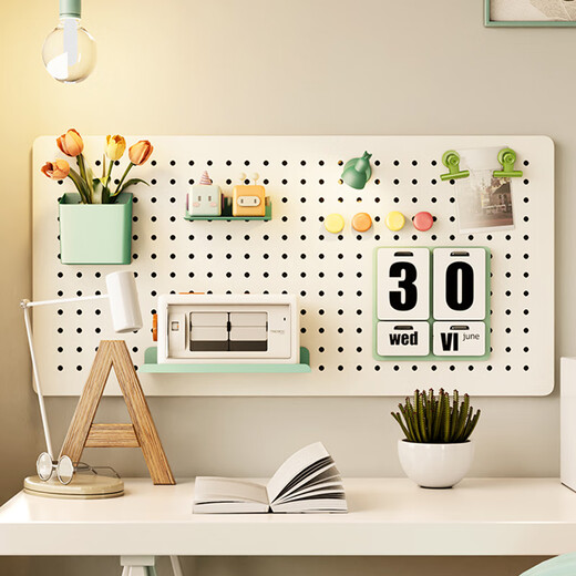 Perforated board wall storage rack without punching metal entrance book desktop display rack wall hanging board wall storage rack medium plate - ivory white length 36.5cm height 36.5cm