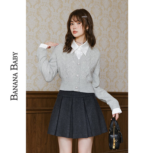 Banana Baby (Banana Baby) Banana Baby2024 Hiver Retro College Style plissé Jupe en laine de jupe féminine D244QZ687 Gray foncé
