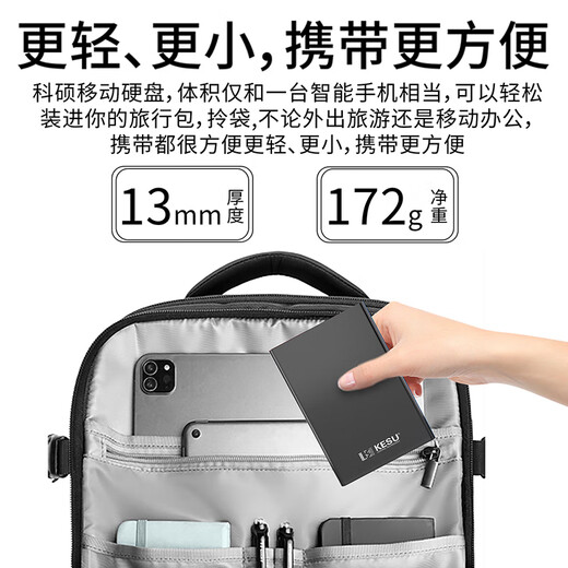 科硕（KESU） 移动硬盘大容量USB3.0 安全加密高速外接机械硬盘 大U盘 尊贵金属-皓月银+硬盘包 250GB