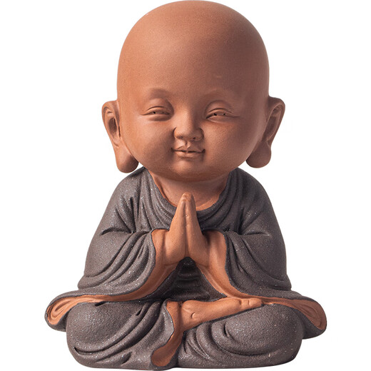 Refining Purple Clay Four Little Monk Tea Pet Ornaments with Personalized Characters for Raising Tea and Playing Zen Tea Room Tea Desktop Decorations <Black and Gray-Four Not Sets> + Three-layer Base/ZJH