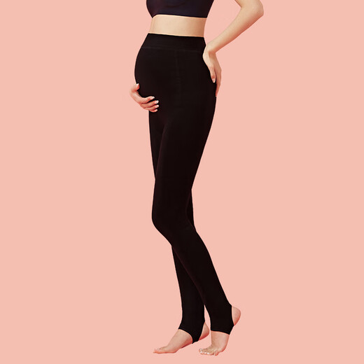 INUjIRUSHI maternity leggings, autumn and winter belly support, warm, high-waisted segmented compression pantyhose, foot socks 180D600D 180D Lycra pantyhose, black L-LL (hips 95~115)