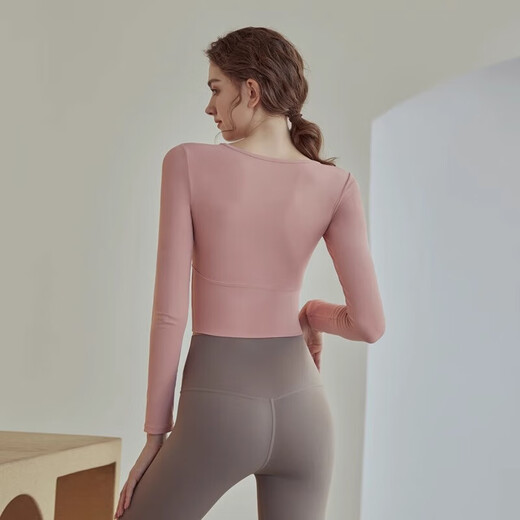 Youyou yoga wear women's sports top with chest pad Pilates dance suit design long-sleeved tight J32014Y pink with chest pad XL