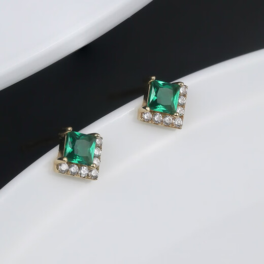 Small forest green earrings for women 10K gold earrings Austrian crystal rhombus retro earrings 20107010013