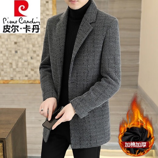 Pierre Cardin High-End-Herbst und Winter Neue Wollmantel-Männerjacke mit mittlerem Anzug mit Mid-Length-Halsband mittleren Alters im mittleren Alter.