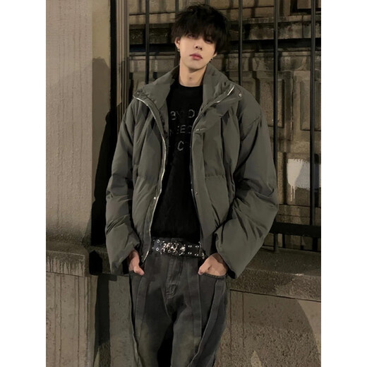 Zhiwei winter American retro short silhouette cotton jacket for boys with trendy design and trendy stand-up collar warm cotton jacket for men BD-Y302 dark gray XL recommended 125-140Jin Jin is equal to 0.5 kg