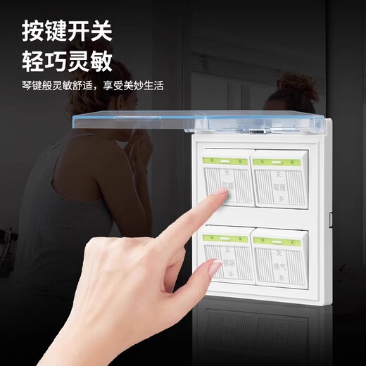 Interrupteur de chauffage de salle de bain électricien international, chauffage universel à quatre positions et panneau étanche de type 86 avec couvercle, interrupteur de chauffage de salle de bain durable 4 en 1 pour salle de bain domestique, toilettes 4 en 1 (type 86/4 marches)