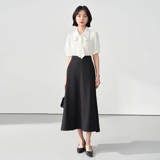 Lady Bird A-line long skirt women's formal umbrella skirt professional long skirt shirt skirt interview skirt black skirt S