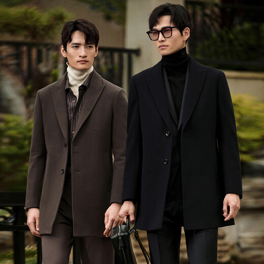 Angel Bird Men's Wool Coat Business Formal Patch Collar Wool Coat KEBS243032U Walnut Brown 48