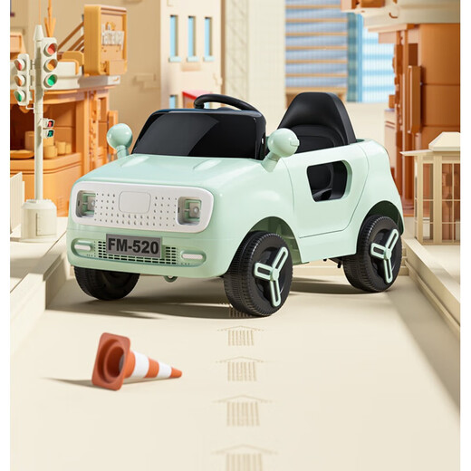 WORK BABY children's electric car baby four-wheel car men and women children remote control car light hand push can sit on people gift toy car mint green + single drive + small battery electric drive